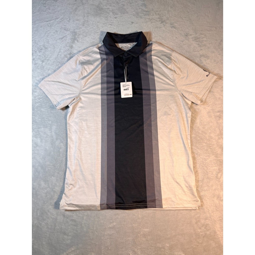 Ben Sherman Golf Men's Vertical Stripes Sports Fit Polo Black White Grey Men's L